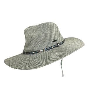 C.C Sage Green Women's Natural Handmade Multicolor Beaded Trim Panama Straw Hat